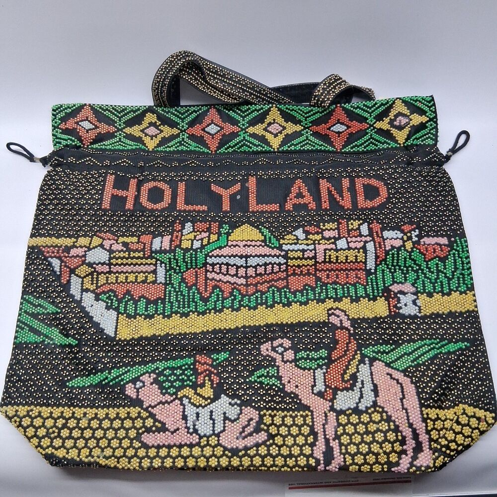 Vintage Holyland Beaded Tote Bag Jerusalem Dome of the Rock Souvenir Purse